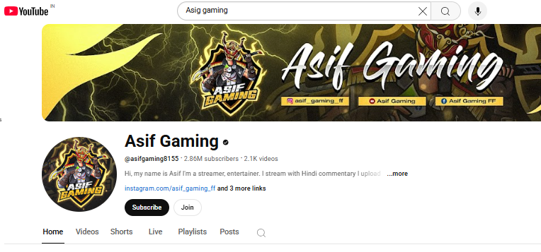 Asif gaming UID | Asif gaming Youtube Channel